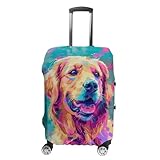 Paukolra Smiling Golden Retriever Travel Suitcase Protector Luggage Cover Protective Washable Anti-scratch Baggage Cover