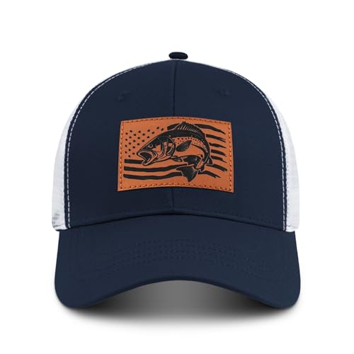 Image of Fishing Hat Fishing Gifts for Men, Bass Fish Flag Hats, Fishing Gear Accessories Stuff, Adjustable Fishing Trucker Hat