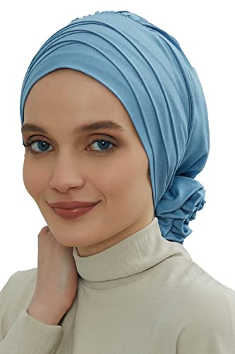 Aisha's Design Instant Turban Head Wrap with Crosswise Style, Pretied Combed Cotton Scarf Hijab for Women