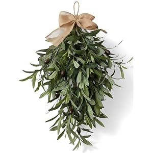 2026 Spring Olive Branch Teardrop Swag 24 Inch, Extra Full & Thick Faux Greenery with Upgraded Ribbon & Textured Leaves, Sturdy Farmhouse Hanging Wreath for Door, Wedding Arch, Kitchen (Green 1Pcs)