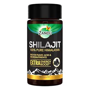 Zandu Shilajit Capsules, Infused with Goodness of Natural Shilajit Extracts, Helps Boost Immunity & Energy, Supports Metabolism -Pack Of 60 Vegetarian Capsules