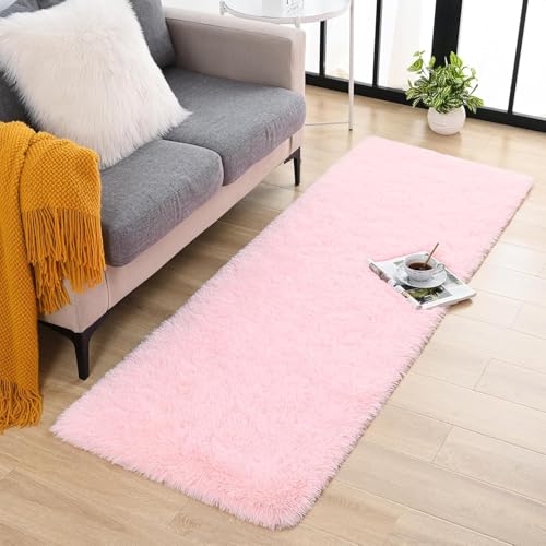 Image of 2x6 feet Soft Runner Rug for Living Room and Bedroom, Modern Indoor Floor Carpet with Non-Slip Backing, Comfortable Decorative Home Decor Rug, Easy Clean & Durable- (Pink, Rectangular)