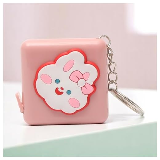 Generic 1Pcs Tape Measures Square Push-Button Tape Measure Smiling Bunny Design +/-5% Accuracy ABS Plastic Pink 4.7x4.7x1.7cm