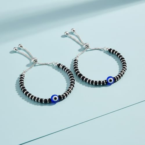Image of Parnika (Formerly MJ 925 Traditional Silver & Black Crystals Baby Nazariya Kids Silver Bracelet in Pure 92.5 Sterling Silver for Kids - One pair