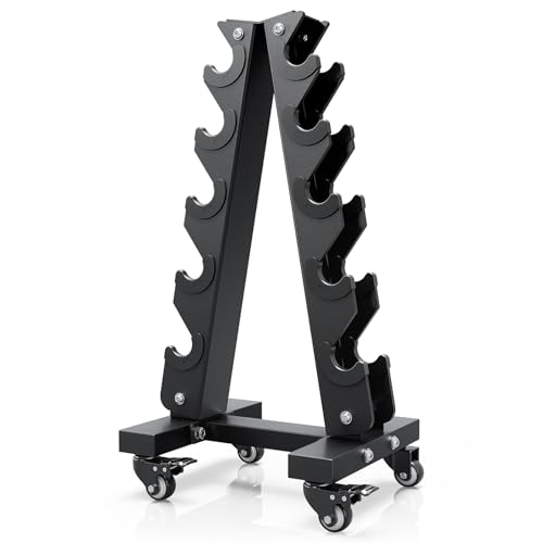YOLEO Heavy-Duty A-Frame Dumbbell Rack with Wheels, Moveable Weight Rack, 440LBS Capacity, Space-Saving Home Gym Storage Organizer, Anti-Slip & Finger-Safe Design (Rack Only) (Small)