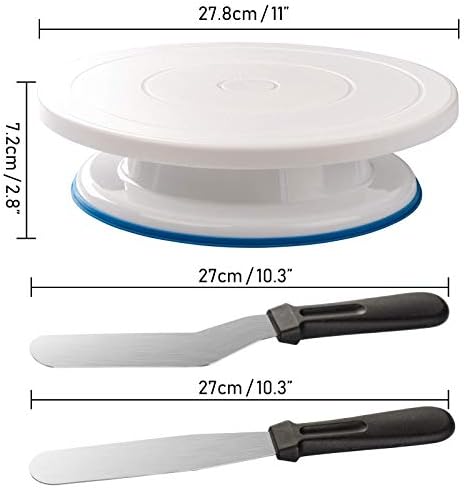 GRANDMA SHARK 11 Inch Cake Turntable and 39 Pcs Decorating Supplies, Piping Tips, Cake Scrapers, TPU Bags, Flower Nail, Flower Lifter, Coupler, Icing Pen, Brush, Cake Cutter, Straight & Offset Spatula