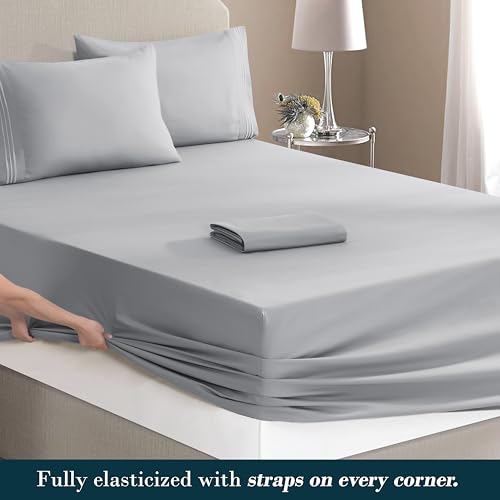 Image of Mocassi Luxury 6-Piece Sheet Set, Ultra Soft 1800 Premium Hotel Quality Microfiber Sheet Set, Fits Mattresses Up to 18 to 24 Inches Extra Deep Pocket - Breathable and Secure Fit, Cal King, Silver
