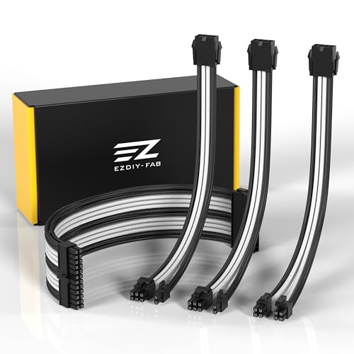 Kit Estensione Cavi PSU EZDY-FAB 16AWG – 24Pin ATX, 2x EPS 4+4, 3x PCIe 6+2 Per GPU, Lunghezza 300mm Con Pettini Nero
