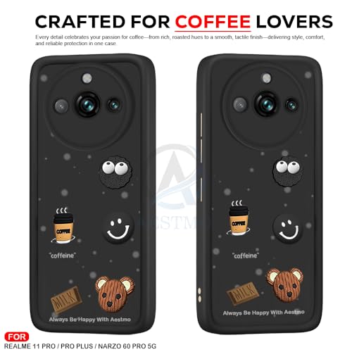 Image of Back Case Cover for Realme 11 Pro /Pro Plus /Narzo 60 Pro Cover | Cute Fun Cartoon 3D Ball | Coffee Silicone Case | Full Body Protection | Camera Protection Back Cover (Black)