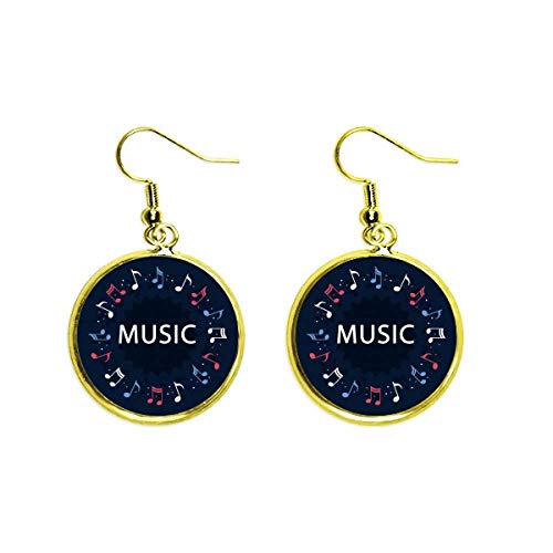 Pendientes de notas musicales dorados tipo gota joyería mujer redonda