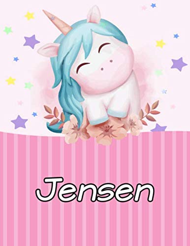 Jensen: Personalized Unicorn Journal For Girls - Cute Unicorn Notebook - Journal gift for Girls Birthday Christmas: 110 pages | Size: 8.5 x 11 inches Notebook/Diary With Pink Name