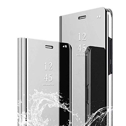 ZCHENG Case for Samsung Galaxy A20, Ultra-Thin Mirror Cosmetic Case Electroplated Flip-Folding Bracket Protection Bumper Cover,for Samsung Galaxy A20 (Silver)