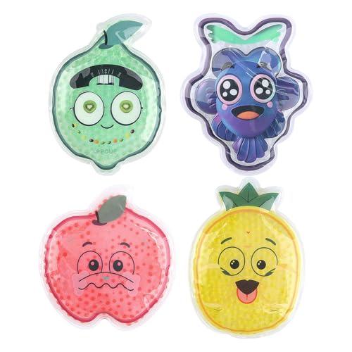 Compresas de enfriamiento, diseño infantil, almohadillas de gel para niños, 4 unidades para la frente, almohadillas calmantes para cuello, hombros, caderas, espalda, rodillas, tobillos, pies