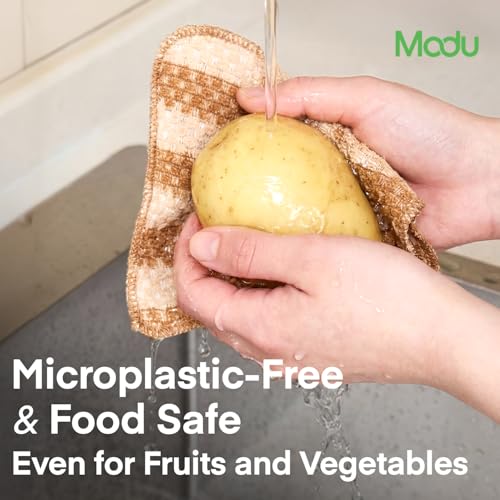 Image of Modu 10 Pcs EcoCorn Dish Sponges Scrubbers - 100% Corn Fiber, Biodegradable Dishwashing Scrub Pads for Multipurpose Household Cleaning, Odor-Free, Plastic-Free Kitchen Mesh Net (Heavy Duty 10 Count)