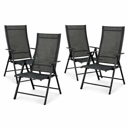 TIENDA EURASIA Silla Plegable de Jardín para Exterior, Pack de 4, Reclinable a 7 Posiciones, Tela Transpirable y Acero, 56x65x103 cm, Antracita