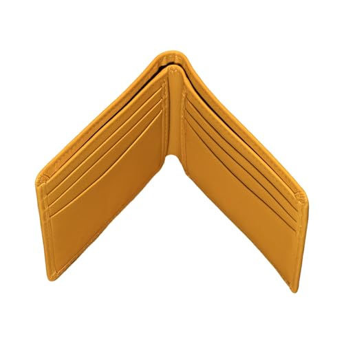 Slim Bifold Wallet, Genuine Leather, Multiple Card Slots, Yellow2