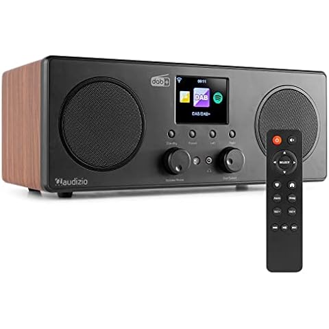 Audizio Bari Internet Digital Radio Tuner DAB Radio with Bluetooth, Mains Powered Stereo Speaker with Spotify Connect Streaming and Radio Alarm Clock, Wood Cover