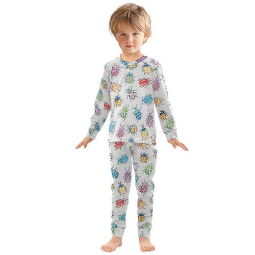 Pajama Sets Long Sleeve Colorful Bugs Cute Pattern Soft Comfy Sleepwear 2 Piece PJS 3-8T2