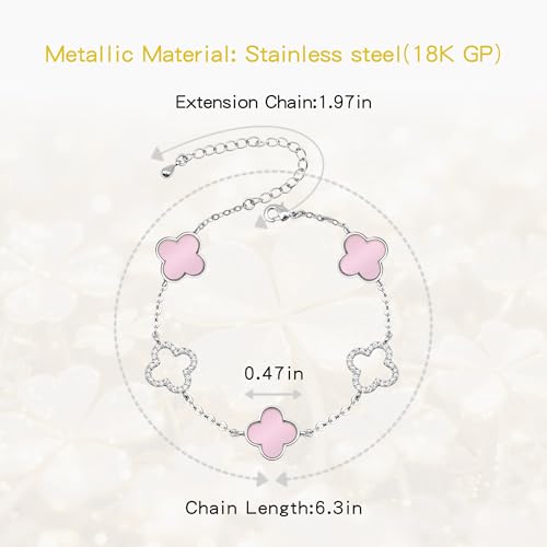 Clover Bracelet for Women 18k Gold Plated Silver Lucky Four Leaf Link Chain Bracelets Charm Trendy Jewelry Gifts for Women - Image 3