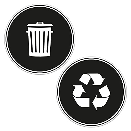 Recycle Sticker for Trash Can | Set of 2 (Size: 5'' X 5'') | Symbol to Organize Trash cans or Garbage containers and Walls - Vinyl Sticker Decal (5'', Black)