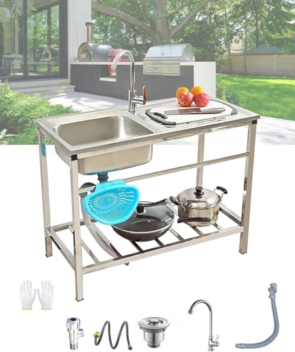 Évier de cuisine extérieur en acier inoxydable 100x50cm avec plan de travail