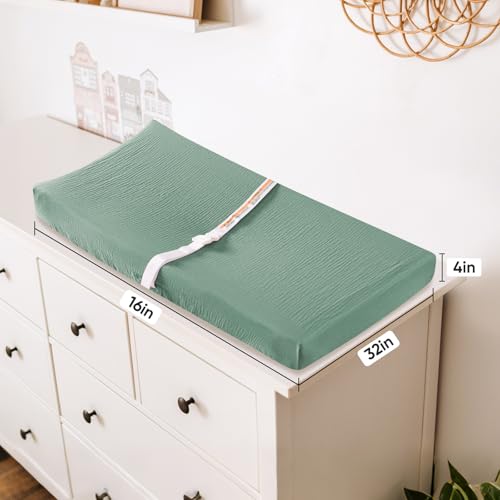 Image of TADO MUSLIN Changing Pad Cover for Baby Girls Boys - 100% Organic Cotton Muslin Changing Pad Sheets with Secure 360 Elastic Fit, Ultra-Soft for Delicate Skin, 2 Pack