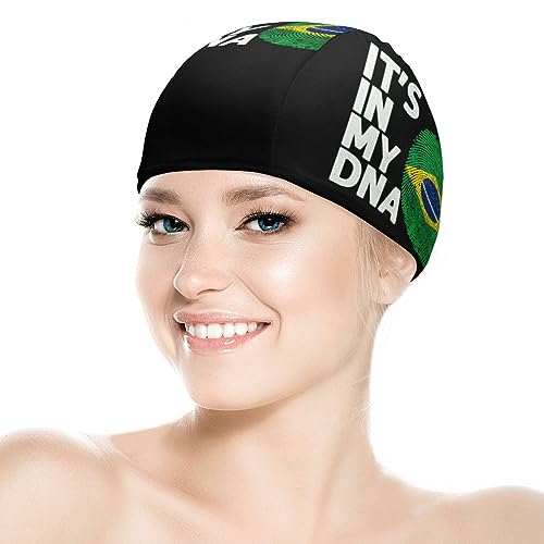 It's in My DNA Brazil Flag1 Swim Cap for Men Women Long Hair Bathing Caps for Swimming Waterproof Swimming Caps - Image 4
