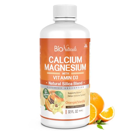 Bio Naturals Calcium & Magnesium Liquid Supplement with Vitamin D3 - Natural Formula, FOUR Types of Calcium Supports Strong Bones with Superior Absorption to Pills - 100% Vegetarian - 32 fl oz