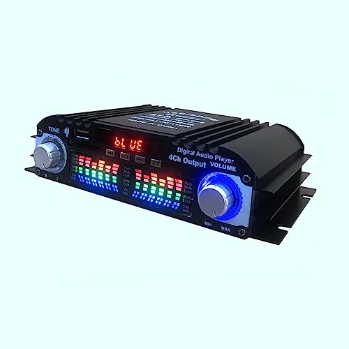 Bothyi Amplificador de potência estéreo HiFi Amplificador de áudio USB Rádio DC 12V 4 CH Controle re