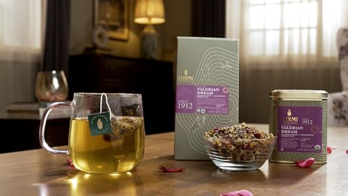 Image of LUXMI Estates Sleep Tea With Valerian Root 15 Tea Bags (30 gram) (Pack of 6), With Chamomile, Lavender & Valerian Root | Caffeine Free Tea Bags For Insomnia Anxiety & Stress Relief, Relaxation, Restful and Peaceful Sleep With Wellness Herbal Tea, 90 Cups