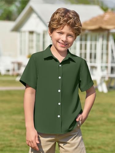 Image of Haloumoning Boys Short Sleeve Dress Shirts Button Down Formal Uniform Shirt