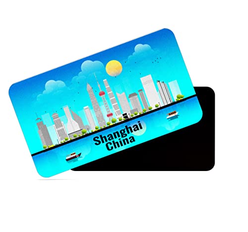 Image of dhcrafts Rectangular Rubber Fridge Magnet /Magnetic Card Blue China Shanghai Design Pack of 1 (8.6cm x 5.4cm)