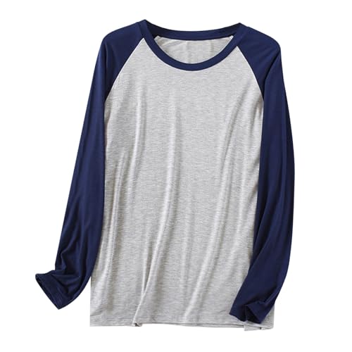 RUMAOZIA Herren Schlafanzug Langarm Atmungsaktive Pyjama Oberteil Bequeme Nachtwäsche Leichte Loungekleidung Übergröße Hausanzug Relax Mode Lässiges Raglan-Baseball-T-Shirt Langarmshirt