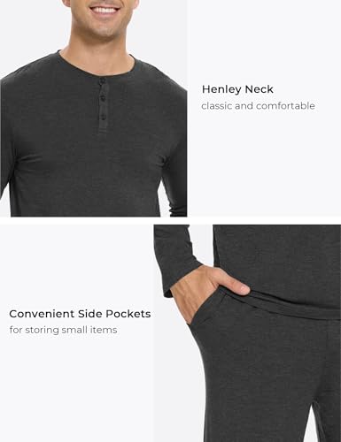 GYS Bamboo Viscose Men's Pajama Sets Long Sleeve Henley Neck Casual Sleep Set with Pockets 5
