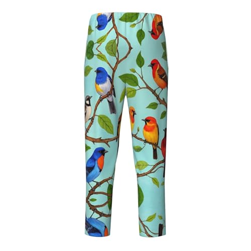 Pajama Pants Pajama Bottoms with Elastic Waistband Sleepwear Lounge Pants, Colorful Birds Branches2