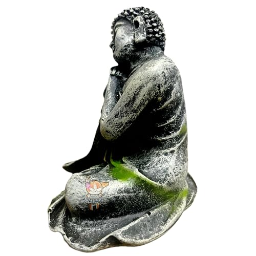 Image of Mistletoe Handcrafted Antique Meditation Buddha Statue for Aquarium | Pond Fountains and Fish Tank Decor | Eco-Friendly Resin | Thinking Buddha Ornament (14D x 12W x 8H CM)