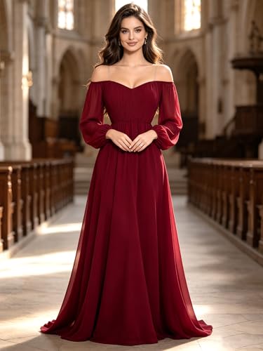Robe soirée formelle à manches bouffantes avec silhouette ajustée - 3