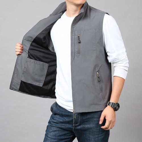 Image of Lightweight Outdoor Vest Jacket for Men, Windbreaker for Golf, Safari, Travel, Fishing, Hiking