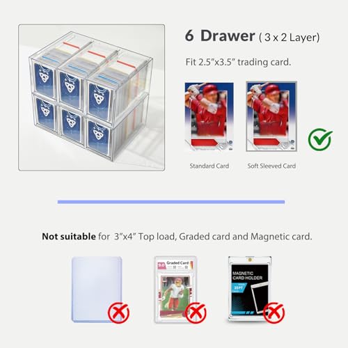 Image of DEEIF 6 Drawer Trading Card Storage Box, 2200+ Cards Organizer with Divider, Clear Stackable Drawers for TCG, MTG, PTCG, Sports Cards (6 Drawer Card Box)