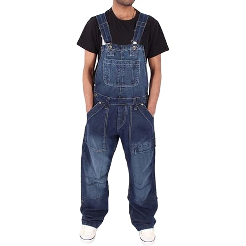 JEKE-DG Men's Casual Streetwear Jeans Jumpsuit Loose Fit Hip Hop Jumpsuit Fashion Straight Leg Washed Jumpsuit