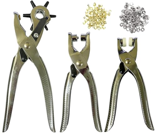 Image of Inditrust 3 in 1 Belt Hole Punch Plier Kit - Leather Hole Punch Tool with Eyelet & Snap Button Setting Pliers - Heavy Duty Hand Tool for Belts, Watch Bands, Leather Craft, Fabric, Paper & DIY
