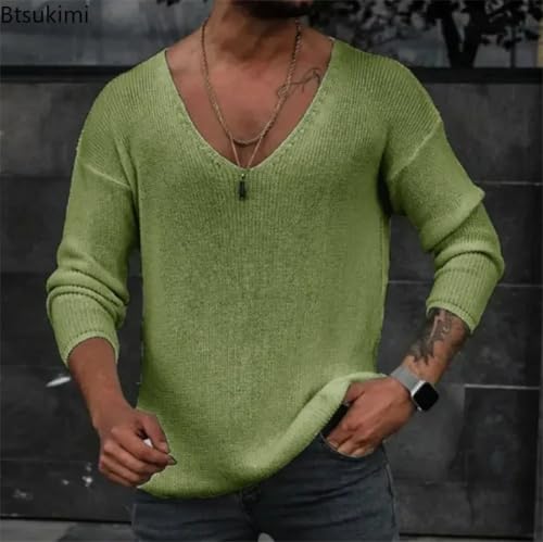 Men's Long Sleeve Knitted Sweaters Tops Pullover Tops for V-Neck Streetwear Jumper3