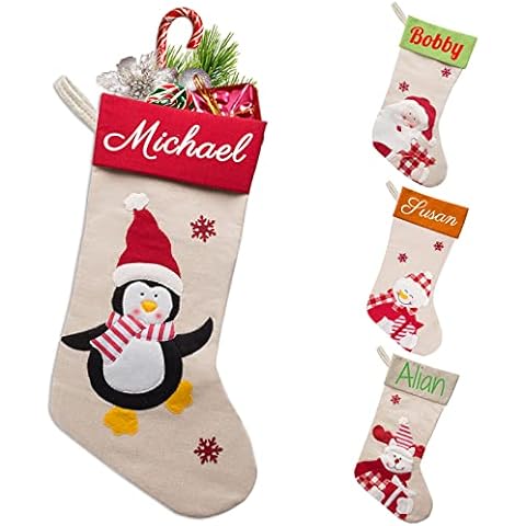 BYWEXCLESD Personalised Christmas Stockings with Name Initial Christmas Stocking for Kids Adults Family Custom Large Xmas Stocking Cover