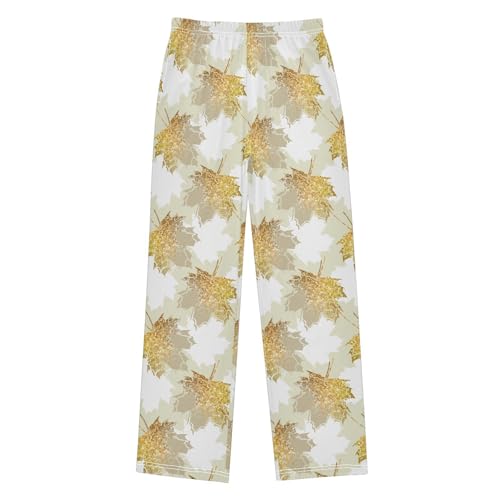 Golden Maple Leaves Boys Long Pants Soft Trousers Elastic Waist Kids Lounge Bottoms with Pockets S-XL