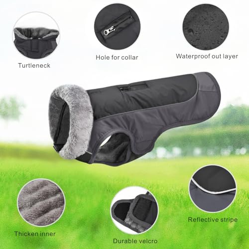 Idepet Hundemantel warme Jacke, wasserdichter Haustiermantel Schneeanzug, reflektierende Winddichte Hundekleidung für kleine mittelgroße Hunde rot schwarz