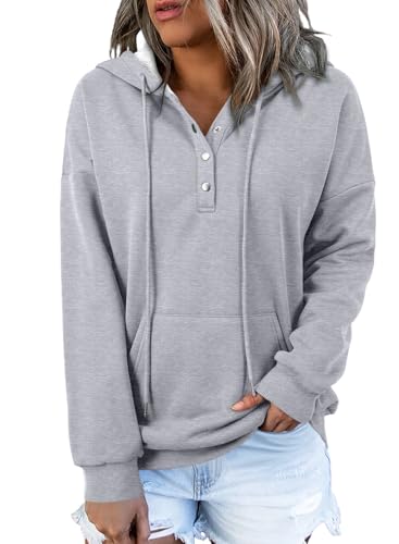 Dokotoo Womens Hoodies with Button Front and Drawstring Hood