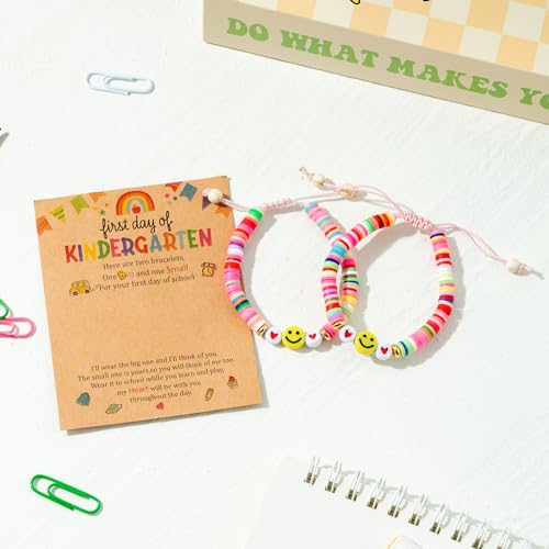 PANTIDE 2Pcs Back to School Bracelets - 1 Big and 1 Small First Day of Kindergarten Bracelets, Heishi Preppy School Bracelets Gift, Mommy and Me Matching Jewelry Gift for Girls Daughters3