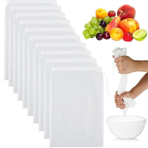 10 piezas Cheese Cloth,20 × 30 cm Paño Reutilizable de Nailon,Bolsa de Leche de Nuez Lavable,Colador Kefir Para Queso,Zumo de Frutas,Café,Nueces,Escurridor Verduras