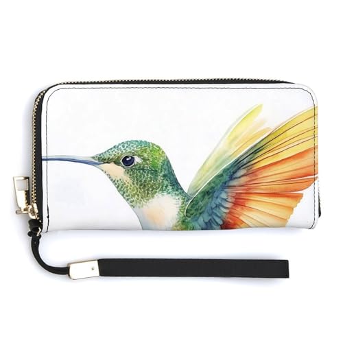 Watercolor Flying Hummingbird PU Leather Clutch Long Bifold Wallet, Coin Purse Credit Pass Case, Durable Card-Holder Money Storage for Women Men