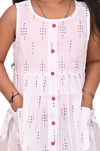 Image of minicult Kids Printed Cotton Frock Dress for Baby Girls|Comfortable Summer Wear Western Dress| Knee Length, Bachho ki Frock for Birthday, Evening White Red